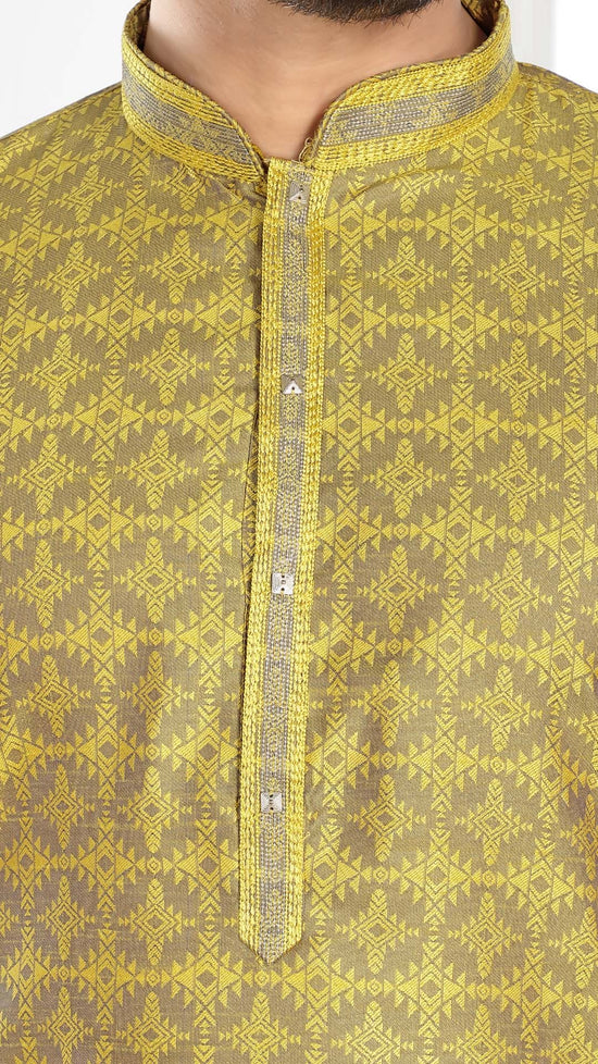 Yellow Honeycomb printed Kurta Pajama
