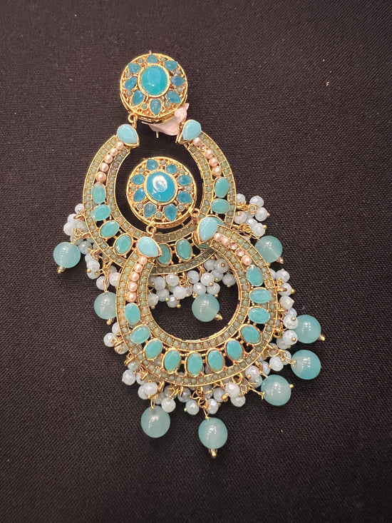 Load image into Gallery viewer, Navaratan earrrings/Pakistani Indian Jewellery
