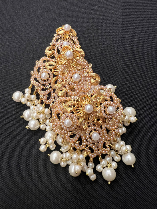 Load image into Gallery viewer, Gold and pearl navaratan earrings/Indian Pakistani earrings
