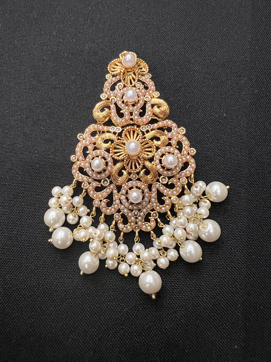 Load image into Gallery viewer, Gold and pearl navaratan earrings/Indian Pakistani earrings

