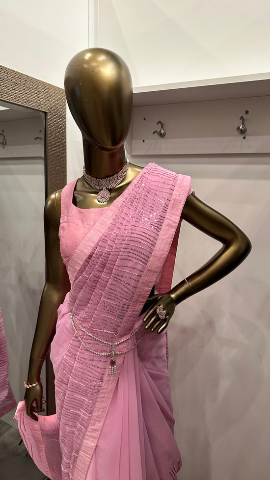 Pink Sequin Saree with Blouse