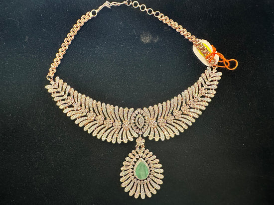 Load image into Gallery viewer, Ad necklace with rose gold and silver toned with mint green
