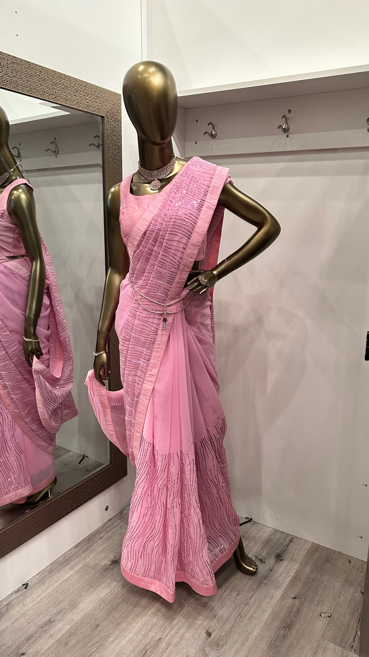 Pink Sequin Saree with Blouse