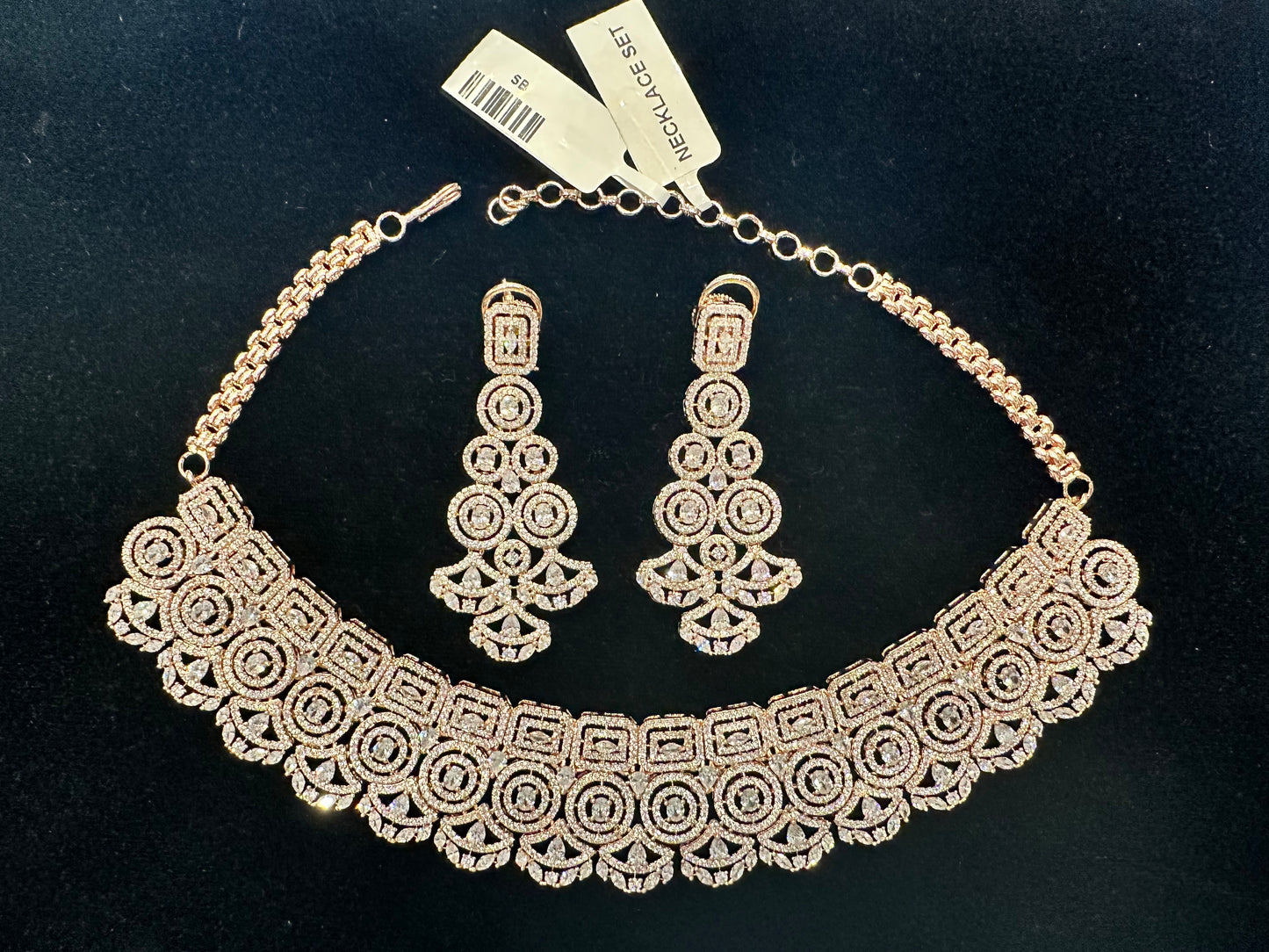 Plain rose gold ad stone work necklace set