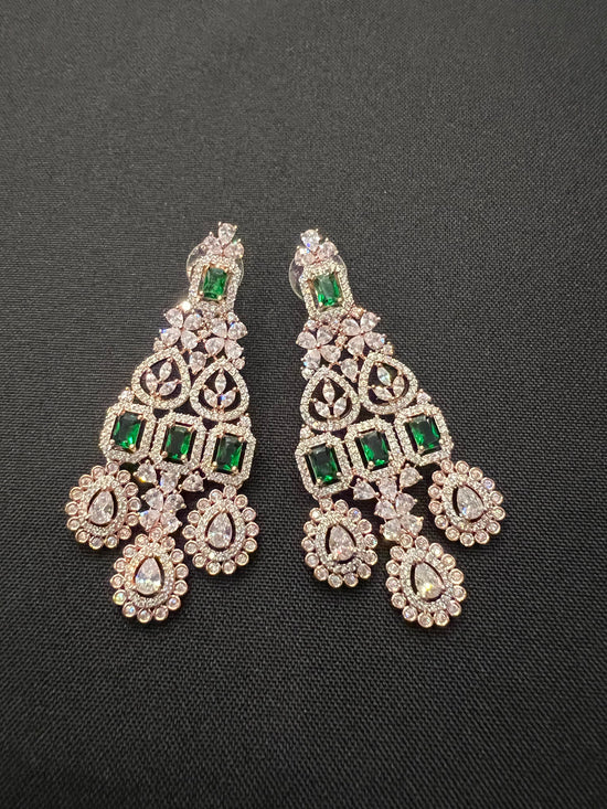 Load image into Gallery viewer, Rose gold with emerald green chocker set /bridal sets/

