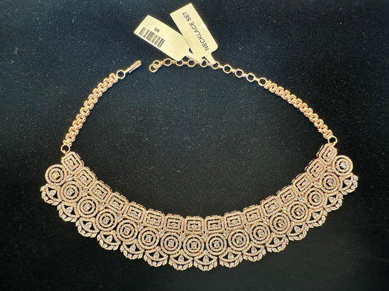 Plain rose gold ad stone work necklace set