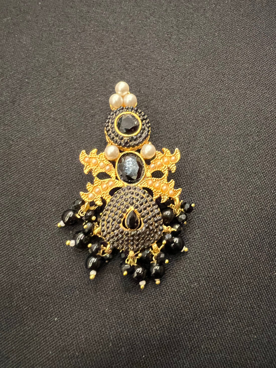 Load image into Gallery viewer, Gold with black beaded earrings
